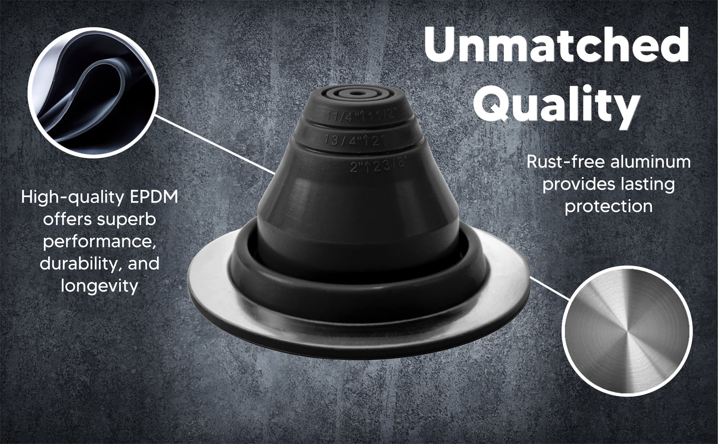 EPDM Pipe Flashing #1 - Fits Pipes 1-1/4” to 2-3/8” OD