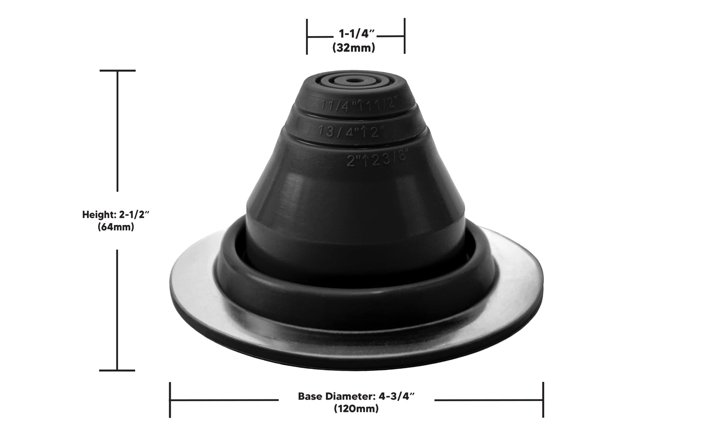 EPDM Pipe Flashing #1 - Fits Pipes 1-1/4” to 2-3/8” OD